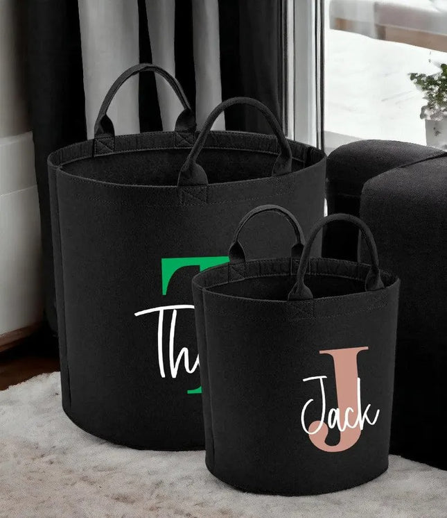 Personalised Felt Storage Basket with Initials, Custom Toy Organizer, Gift for Her