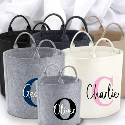 Personalised Felt Storage Basket with Initials, Custom Toy Organizer, Kids Room Printed Baskets, Baby Shower Gift, Pet Toy Bin, Gift for Her