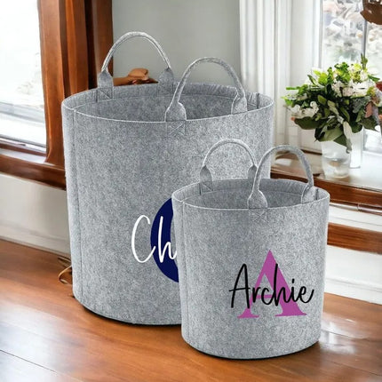Personalised Felt Storage Basket with Initials, Custom Toy Organizer, Kids Room Printed Baskets, Baby Shower Gift, Pet Toy Bin, Gift for Her