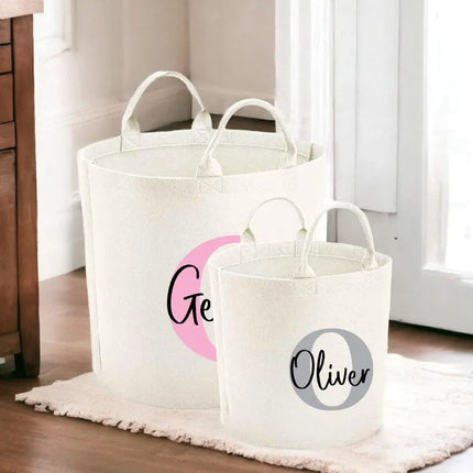 Personalised Felt Storage Basket with Initials, Custom Toy Organizer, Kids Room Printed Baskets, Baby Shower Gift, Pet Toy Bin, Gift for Her