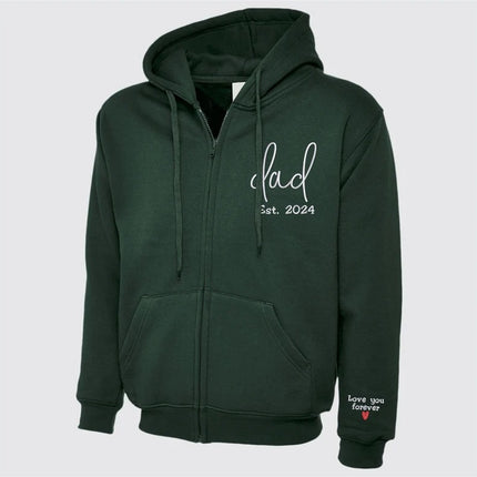 Embroidered Dad Zip Up Hoodie, Custom Text with Heart on Sleeve Jumpers