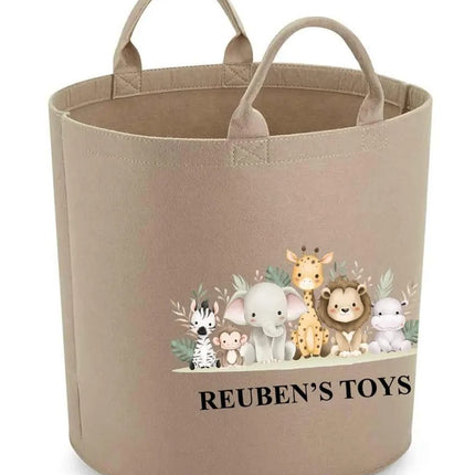 Personalized Safari Children's Storage Baskets, Custom Kids Name Room Pet Baskets