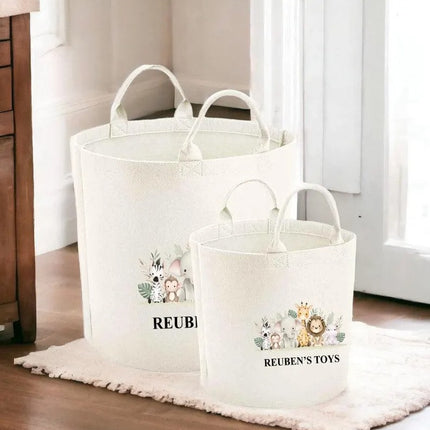 Personalized Safari Children's Storage Baskets, Custom Kids Name Room Pet Baskets