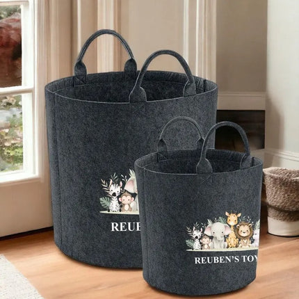 Personalized Safari Children's Storage Baskets, Custom Kids Name Room Pet Baskets