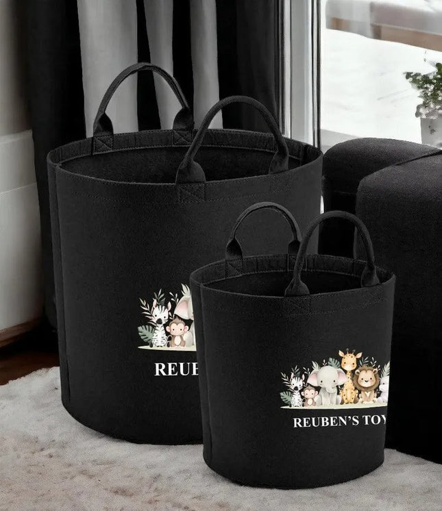 Personalized Safari Children's Storage Baskets | Jungle Animal Toy Organizer | Custom Name Bin | Kids Room Pet Baskets | Baby Shower Gifts