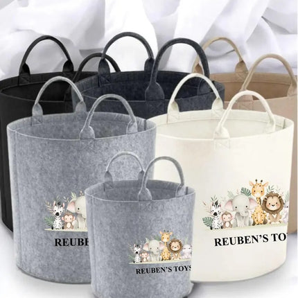 Personalized Safari Children's Storage Baskets, Custom Kids Name Room Pet Baskets