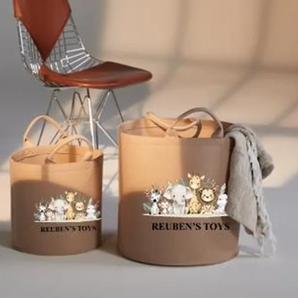 Personalized Safari Children's Storage Baskets, Custom Kids Name Room Pet Baskets