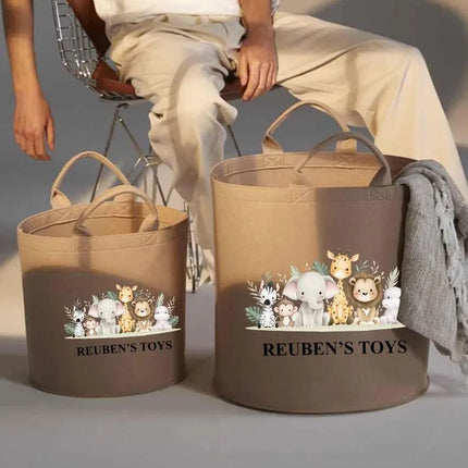 Personalized Safari Children's Storage Baskets, Custom Kids Name Room Pet Baskets