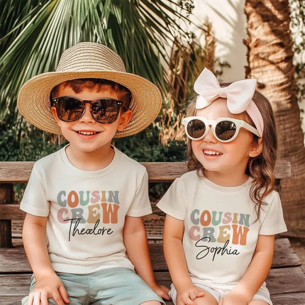 Personalised Cousin Crew Shirt, Groovy Kids Matching T-Shirt, Summer Sibling Tees