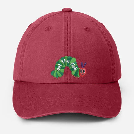 Embroidered Eat The Rich Hat, Funny Hungry Caterpillar Baseball Cap, Bookish Hat