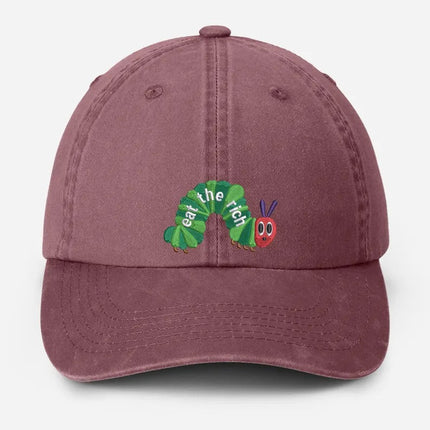 Embroidered Eat The Rich Hat, Funny Hungry Caterpillar Baseball Cap, Bookish Hat