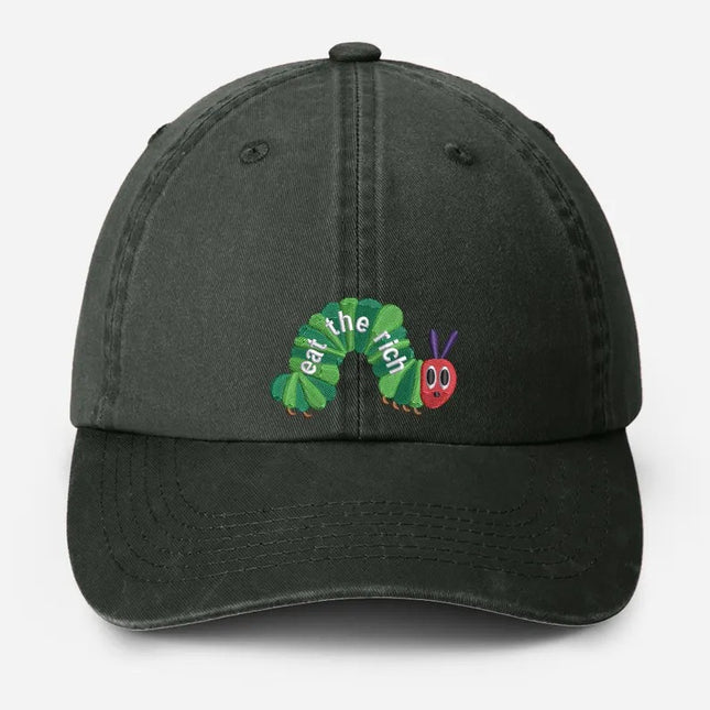Embroidered Eat The Rich Hat, Funny Hungry Caterpillar Baseball Cap, Bookish Hat