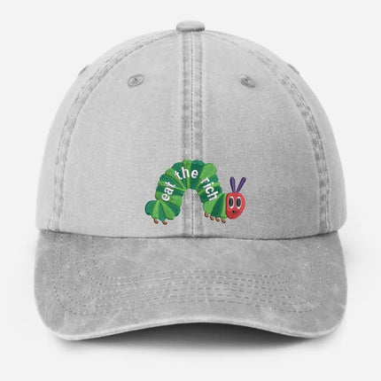 Embroidered Eat The Rich Hat, Funny Hungry Caterpillar Baseball Cap, Bookish Hat