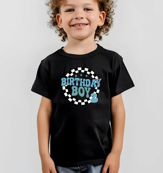 Personalised Birthday Boy T-Shirt, Retro Racing Checkered Flag Tees, Kids Race Car Birthday Outfits, Boys Racing Party Shirt, Birthday Gifts