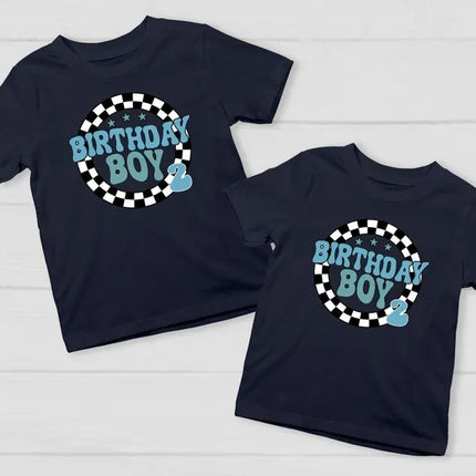 Personalised Birthday Boy T-Shirt, Retro Racing Checkered Flag Tees, Kids Race Car Birthday Outfits, Boys Racing Party Shirt, Birthday Gifts
