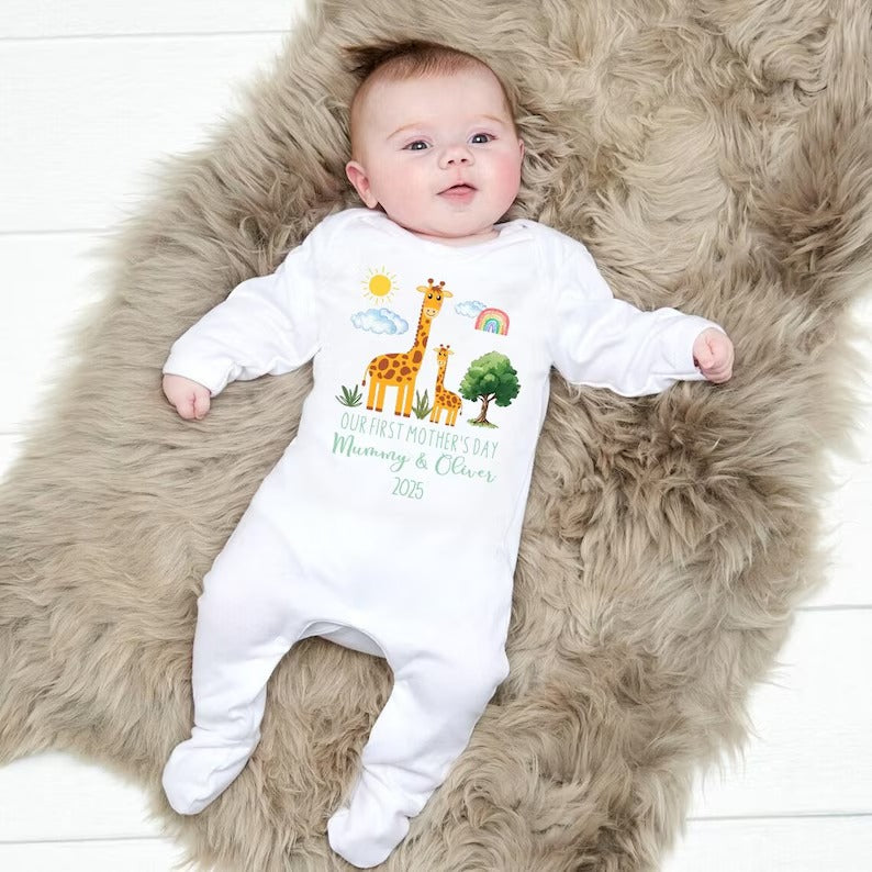 Personalised First Mothers Day Baby Grow, New Mom 1st Mothers Day Baby Gift, Custom Baby Name Sleepsuit, Mothers Day Baby Outfit for New Mom