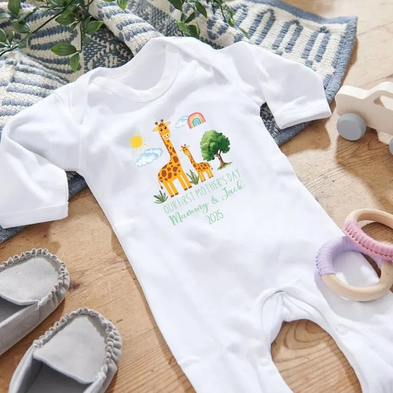 Personalised First Mothers Day Baby Grow, New Mom 1st Mothers Day Baby Gift, Custom Baby Name Sleepsuit, Mothers Day Baby Outfit for New Mom