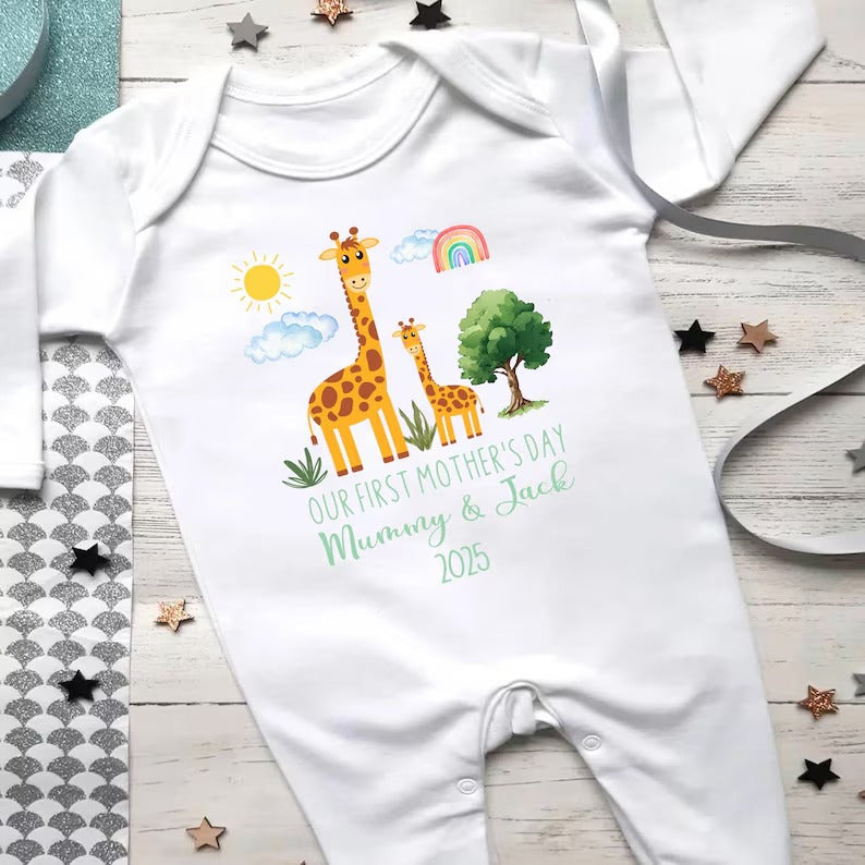Personalised First Mothers Day Baby Grow, New Mom 1st Mothers Day Baby Gift, Custom Baby Name Sleepsuit, Mothers Day Baby Outfit for New Mom