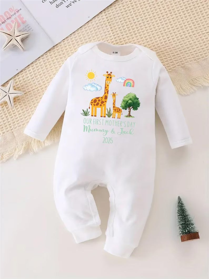 Personalised First Mothers Day Baby Grow, New Mom 1st Mothers Day Baby Gift, Custom Baby Name Sleepsuit, Mothers Day Baby Outfit for New Mom