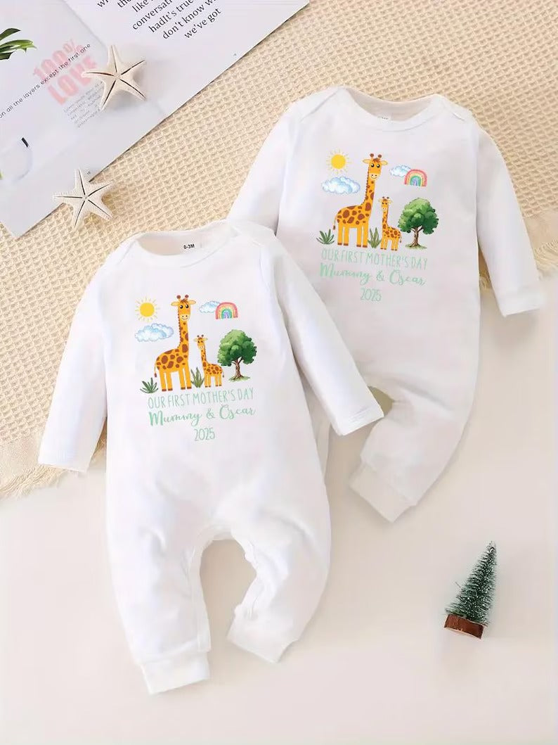Personalised First Mothers Day Baby Grow, New Mom 1st Mothers Day Baby Gift, Custom Baby Name Sleepsuit, Mothers Day Baby Outfit for New Mom