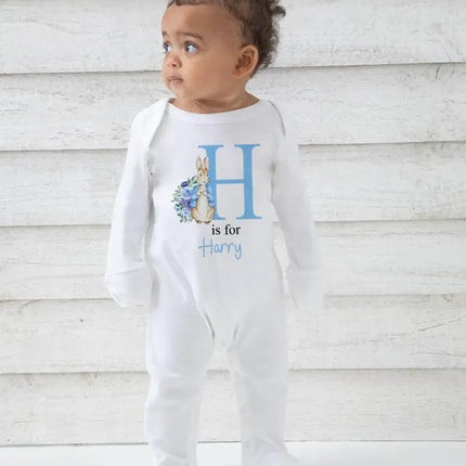 Personalised Baby Grow Sleepsuit, Custom Name & Initial Bunny Romper, Easter Bunny Printed Baby Sleepsuit, Newborn Baby Gifts, Easter Gifts