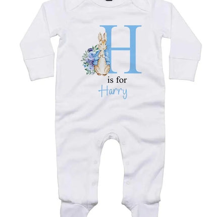 Personalised Baby Grow Sleepsuit, Custom Name & Initial Bunny Romper, Easter Bunny Printed Baby Sleepsuit, Newborn Baby Gifts, Easter Gifts
