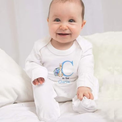 Personalised Baby Grow Sleepsuit, Custom Name & Initial Bunny Romper, Easter Bunny Printed Baby Sleepsuit, Newborn Baby Gifts, Easter Gifts