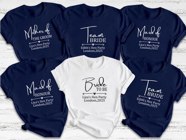 Hen Party T-Shirts, Personalised Bride/ Mother Of the Bride/Team Bride Shirts, Bachelorette Party Top, Bridesmaid Gifts, Bridal Shower Gifts