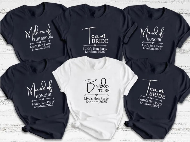 Hen Party T-Shirts, Personalised Bride/ Mother Of the Bride/Team Bride Shirts, Bachelorette Party Top, Bridesmaid Gifts, Bridal Shower Gifts
