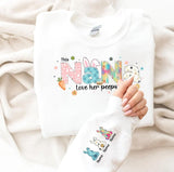 This Mama Loves Her Peeps Sweatshirt, Personalized Mama Easter Jumper, Mama Bunny Sweater, Custom Kids Name on Sleeve Sweater, Gift for Her