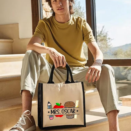 Personalised Teacher Cotton Canvas Tote, Custom Teacher Name Printed Bag, End of Term Teacher Bag, Teacher Appreciation Tote, Teachers Gift