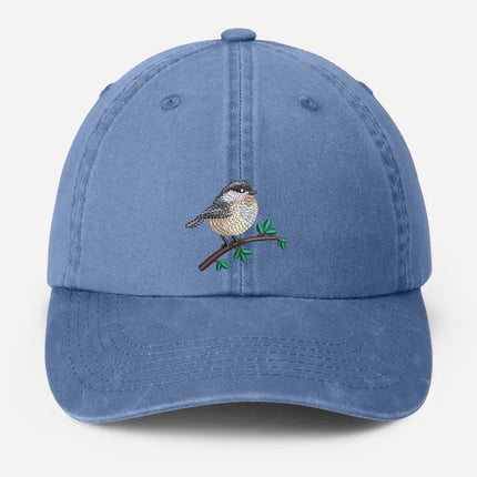 Embroidered Black Capped Chickadee Hat, Wildlife Bird Watcher Hat, Bird Lover Gift