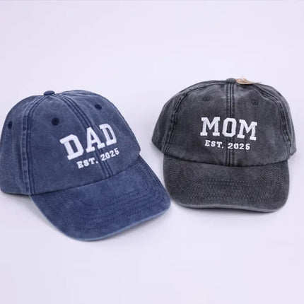 Custom Embroidered Mom and Dad Hat, Personalised Dad Est Date Baseball Cap