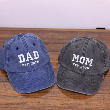 Custom Embroidered Mom and Dad Hat, Personalised Dad Est Date Baseball Cap