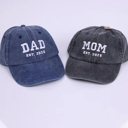 Custom Embroidered Mom and Dad Hat, Personalised Dad Est Date Baseball Cap