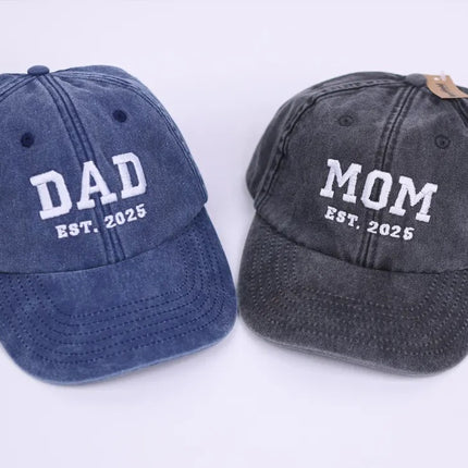 Custom Embroidered Mom and Dad Hat, Personalised Dad Est Date Baseball Cap