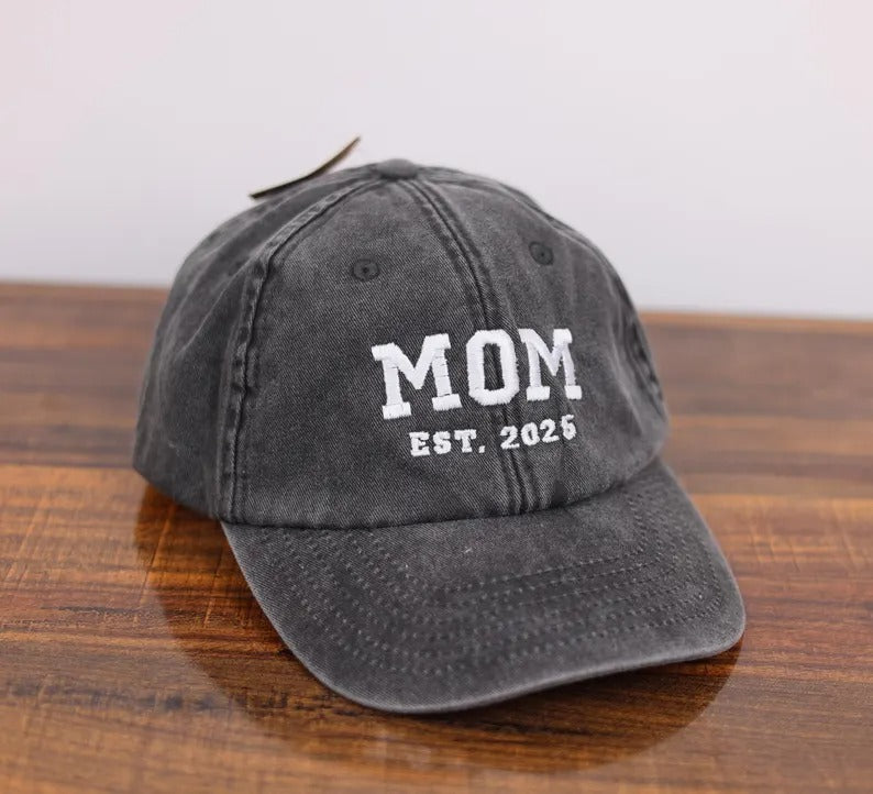 Custom Embroidered Mom and Dad Hat, Personalised Dad Est Date Baseball Cap, Pregnancy Reveal Gifts, Vintage New Mom Hat, Mother's Day Gifts