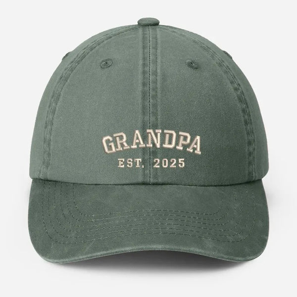 Custom Embroidered Dad Vintage Caps, Personalised Est Year Grandpa Hat, Pregnancy Announcement Adjustable Hats, Gift for New Grandma Grandpa