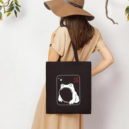 Unimpressed Frog Tote Bag, Vintage Japanese Art Printed Bag, Eco-Friendly Gift, Funny Frog meme Totes, Kawaii Frog Lover Tote, Shopping Bags