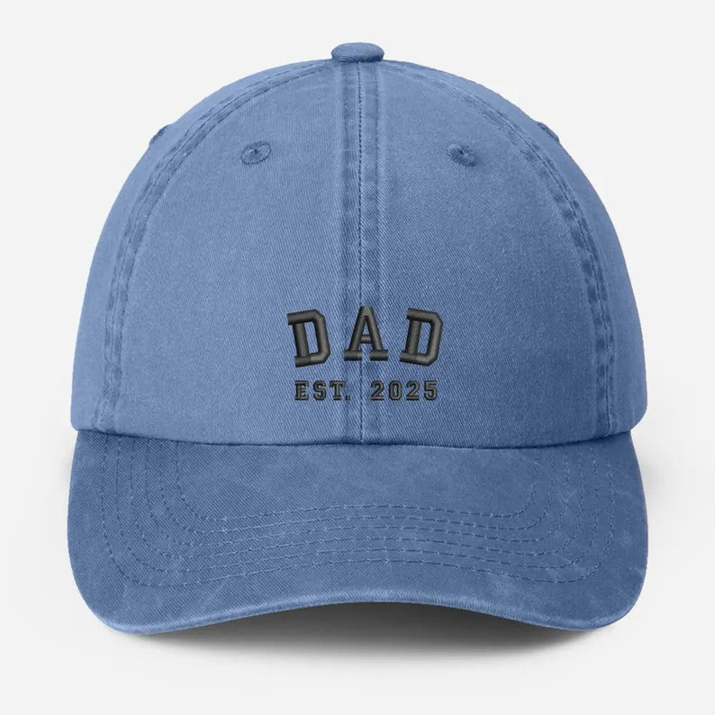 Custom Embroidered Dad Vintage Caps, Personalised Est Year Grandpa Hat, Pregnancy Announcement Adjustable Hats, Gift for New Grandma Grandpa