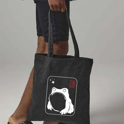 Unimpressed Frog Tote Bag, Vintage Japanese Art Printed Bag, Eco-Friendly Gift, Funny Frog meme Totes, Kawaii Frog Lover Tote, Shopping Bags