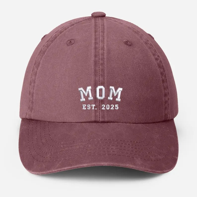 Custom Embroidered Dad Vintage Caps, Personalised Est Year Grandpa Hat, Pregnancy Announcement Adjustable Hats, Gift for New Grandma Grandpa