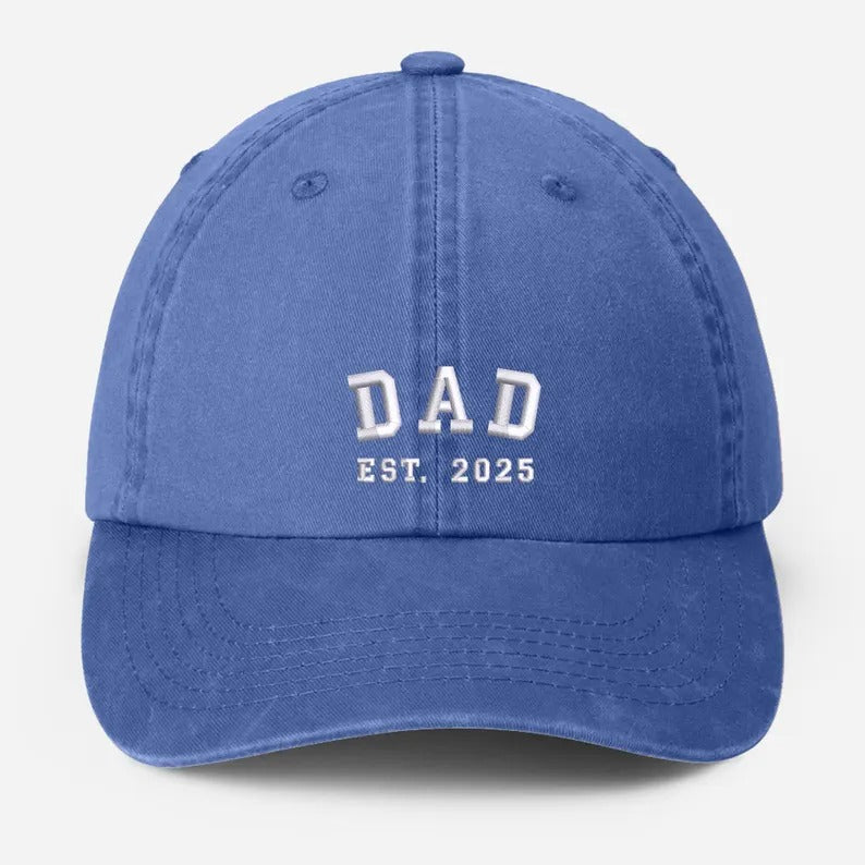Custom Embroidered Dad Vintage Caps, Personalised Est Year Grandpa Hat, Pregnancy Announcement Adjustable Hats, Gift for New Grandma Grandpa