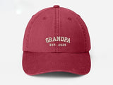 Custom Embroidered Dad Vintage Caps, Personalised Est Year Grandpa Hat, Pregnancy Announcement Adjustable Hats, Gift for New Grandma Grandpa