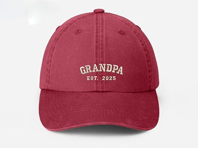 Custom Embroidered Dad Vintage Caps, Personalised Est Year Grandpa Hat, Pregnancy Announcement Adjustable Hats, Gift for New Grandma Grandpa