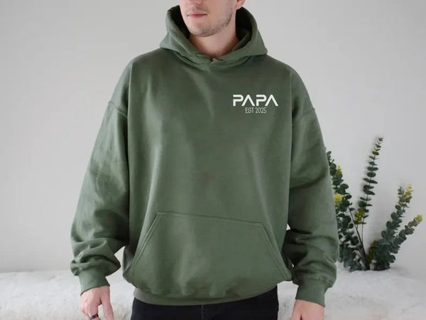 Personalised Papa Hoodie, Custom Dad Hoodies, Father’s Day Gift for Him, New Dad Gifts, Daddy Comfy Printed Jumpers, Baby Announcement Gifts