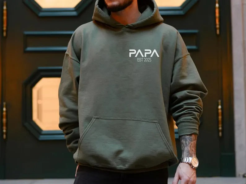 Personalised Papa Hoodie, Custom Dad Hoodies, Father’s Day Gift for Him, New Dad Gifts, Daddy Comfy Printed Jumpers, Baby Announcement Gifts