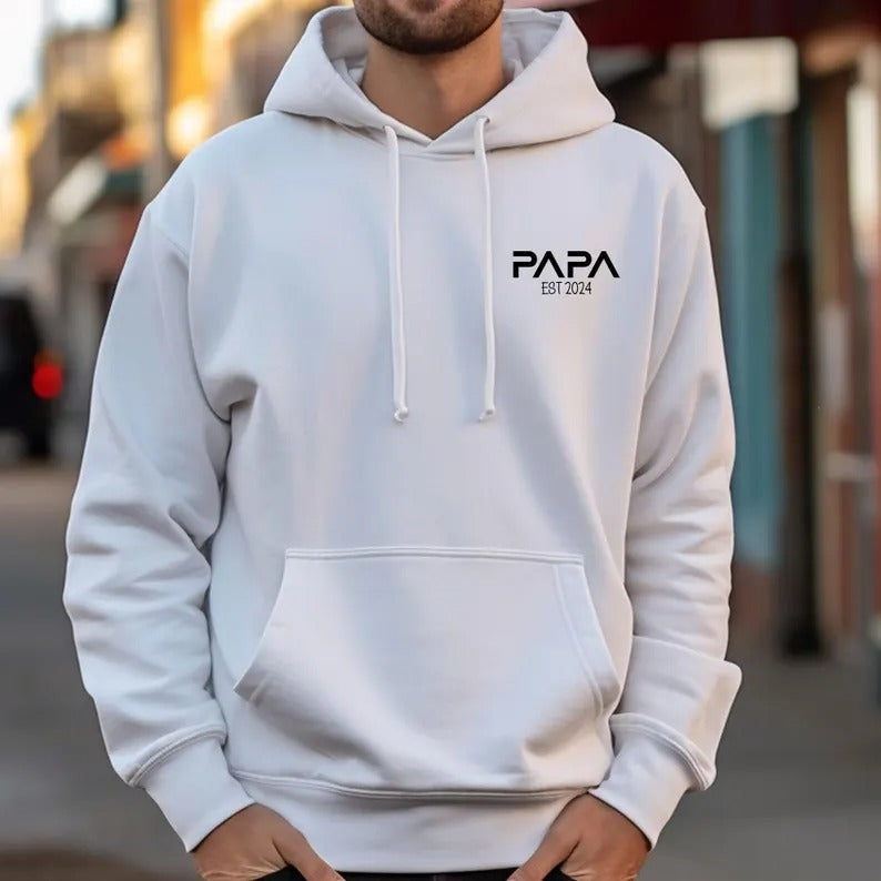 Personalised Papa Hoodie, Custom Dad Hoodies, Father’s Day Gift for Him, New Dad Gifts, Daddy Comfy Printed Jumpers, Baby Announcement Gifts
