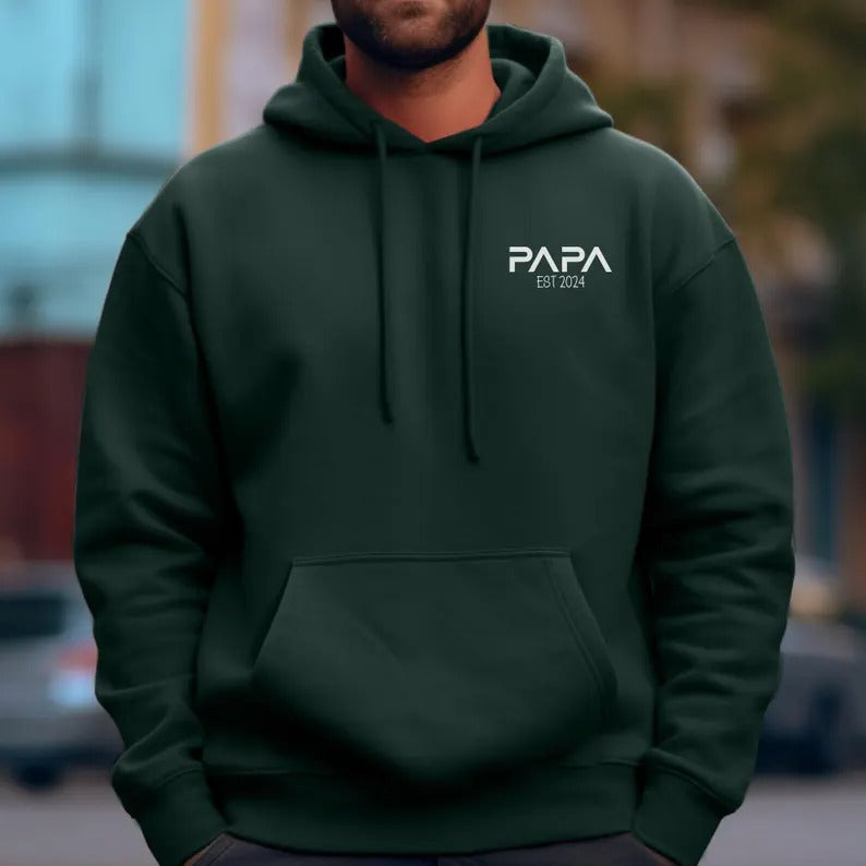 Personalised Papa Hoodie, Custom Dad Hoodies, Father’s Day Gift for Him, New Dad Gifts, Daddy Comfy Printed Jumpers, Baby Announcement Gifts