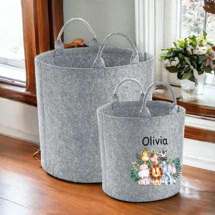Personalised Safari Jungle Themed Bag, Custom Name Printed Toy Storage Bag